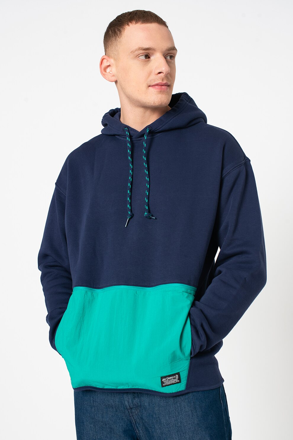 Levi's, Hanorac din amestec de bumbac cu aspect contrastant, Bleumarin/Verde