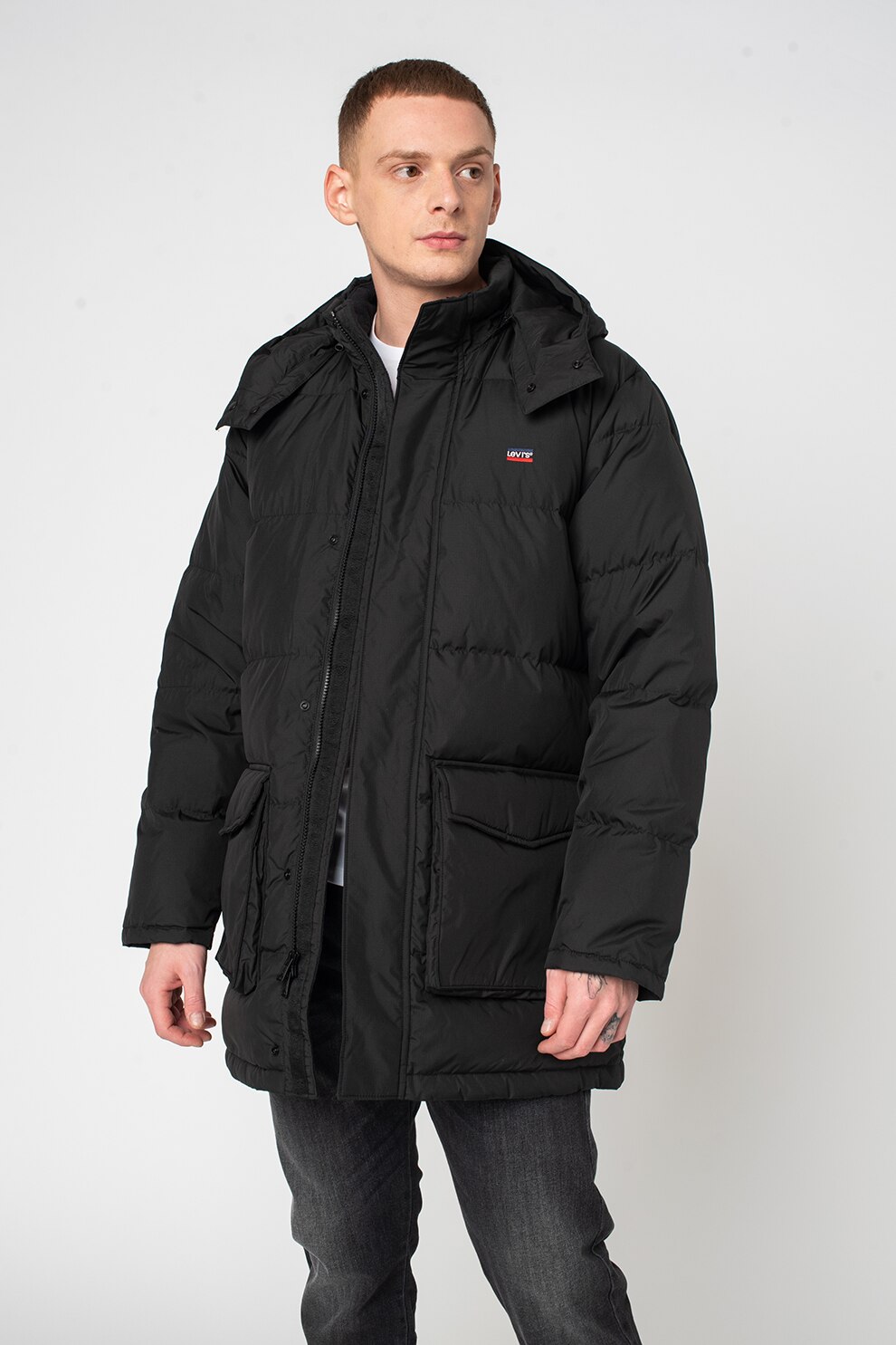 Levi's, Geaca matlasata cu gluga, Negru