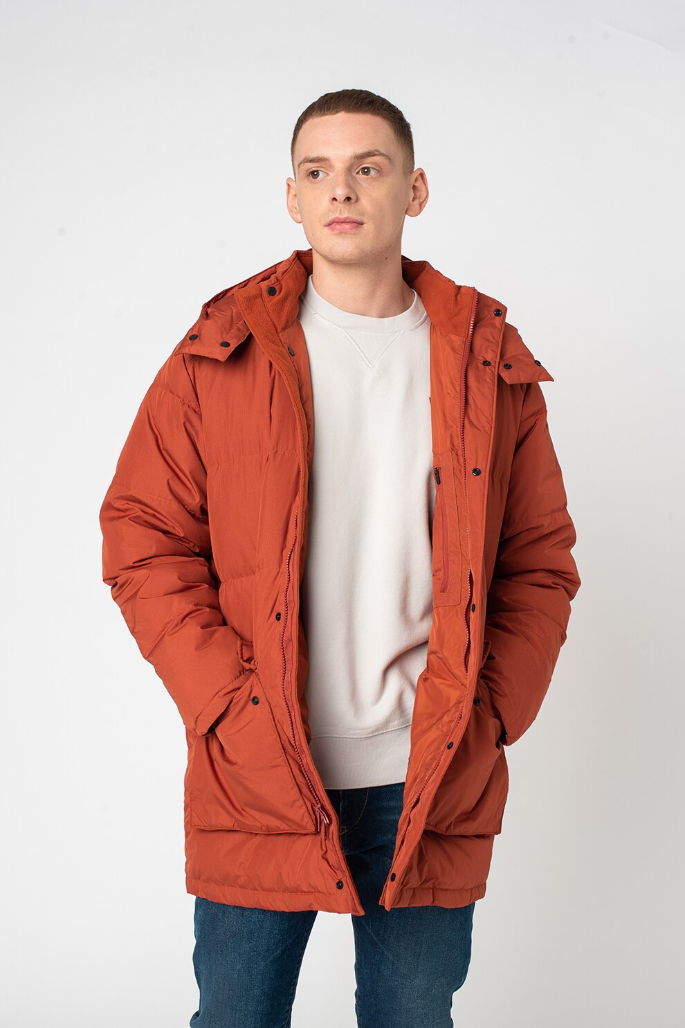 Levi's, Geaca matlasata cu gluga, Rosu caramiziu