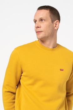 Levi's, Bluza sport cu aplicatie logo si decolteu la baza gatului, Galben mustar Levi's, Bluza sport cu aplicatie logo si decolteu la baza gatului, Galben mustar