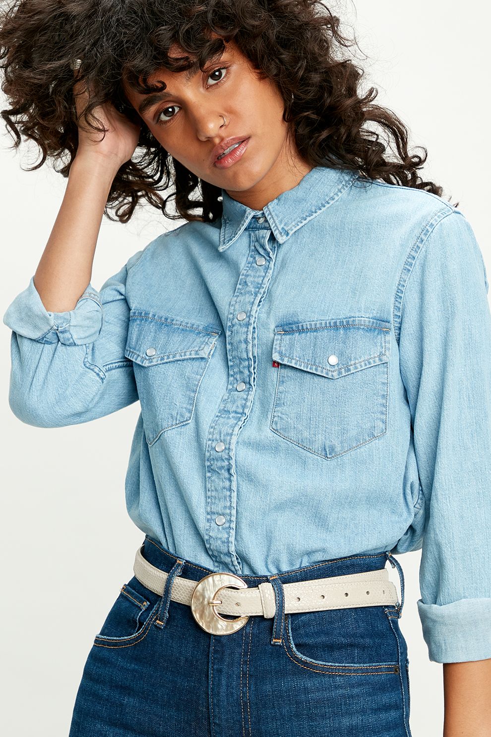 Levi's, Camasa de denim cu buzunare pe piept, Albastru azur