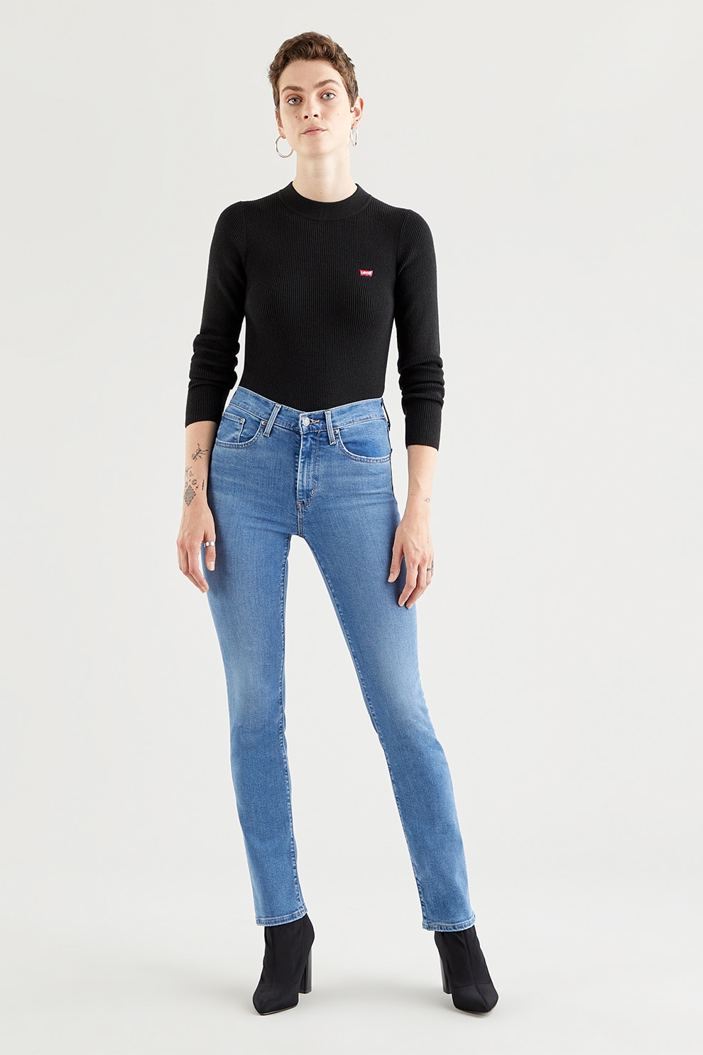 Levi's, Blugi cu croiala dreapta si talie inalta 724®, Albastru/Alb prafuit
