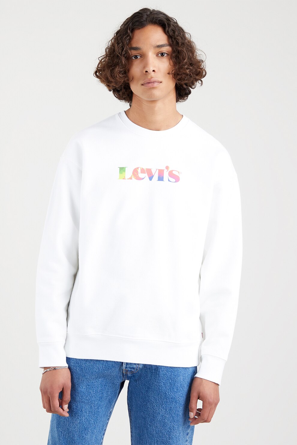 Levi's, Bluza sport relaxed fit cu logo si decolteu la baza gatului, Alb/verde/albastru