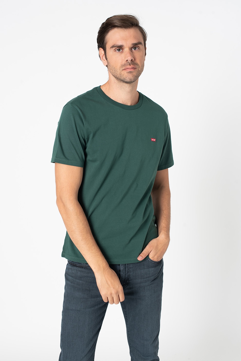 Levi's, Tricou cu decolteu la baza gatului si logo brodat, Verde