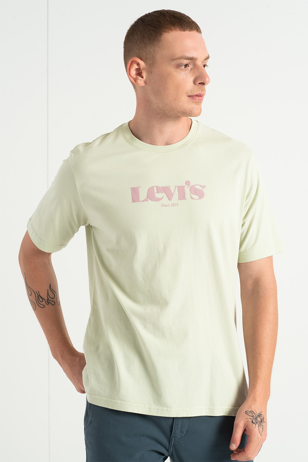 Levi's, Tricou relaxed fit de bumbac cu imprimeu logo, Albastru aquamarin/Lila prafuit