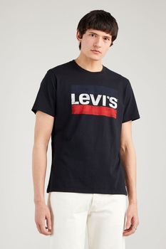 Levi's, Tricou cu decolteu la baza gatului si logo, Negru/Alb/Rosu