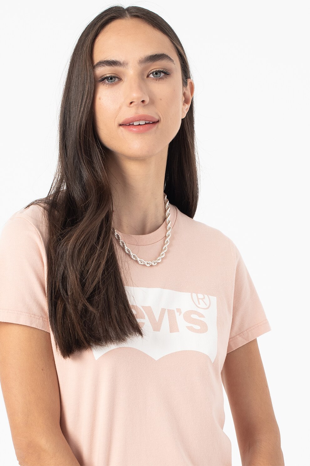 Levi's, Tricou regular fit cu imprimeu logo, Roz piersica/Alb