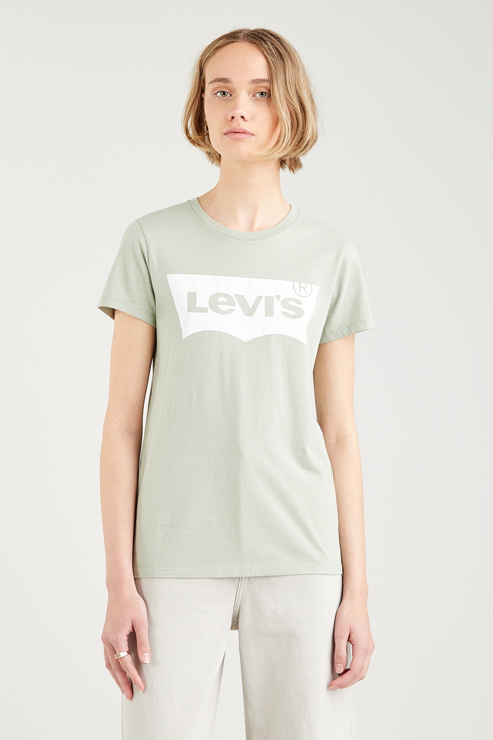 Levi's, Tricou regular fit cu imprimeu logo, Gri deschis/Alb