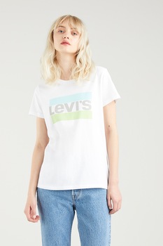 Levi's, Tricou de bumbac cu imprimeu logo, alb, gri, bleu