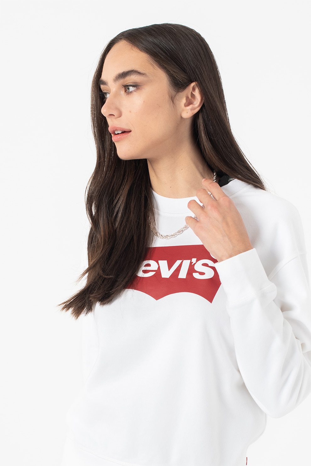 Levi's, Bluza sport cu decolteu la baza gatului si maneci cazute, Alb/Rosu inchis