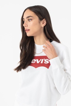 Levi's, Bluza sport cu decolteu la baza gatului si maneci cazute, Alb/Rosu inchis Levi's, Bluza sport cu decolteu la baza gatului si maneci cazute, Alb/Rosu inchis