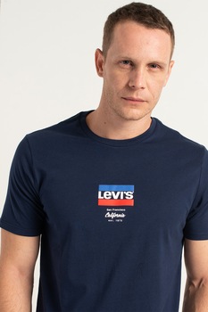 Levi's, Tricou cu decolteu la baza gatului si logo, Bleumarin/Alb/Rosu