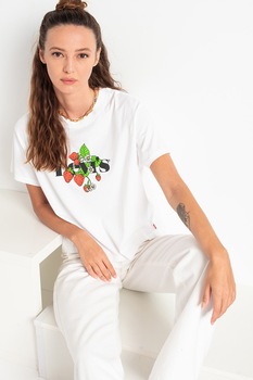 Levi's, Tricou de bumbac cu imprimeu logo, Alb optic/Verde electric/Rosu vermillion Levi's, Tricou de bumbac cu imprimeu logo, Alb optic/Verde electric/Rosu vermillion