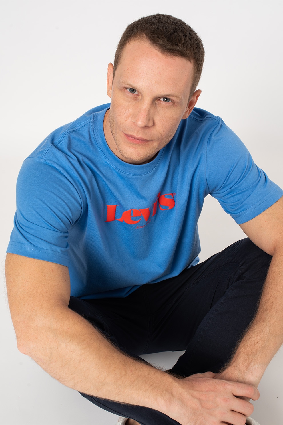 Levi's, Tricou relaxed fit de bumbac cu imprimeu logo, Albastru lavanda/Rosu vermillion