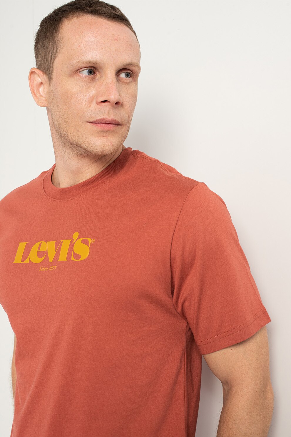 Levi's, Tricou relaxed fit de bumbac cu imprimeu logo, Rosu caramiziu/Ocru