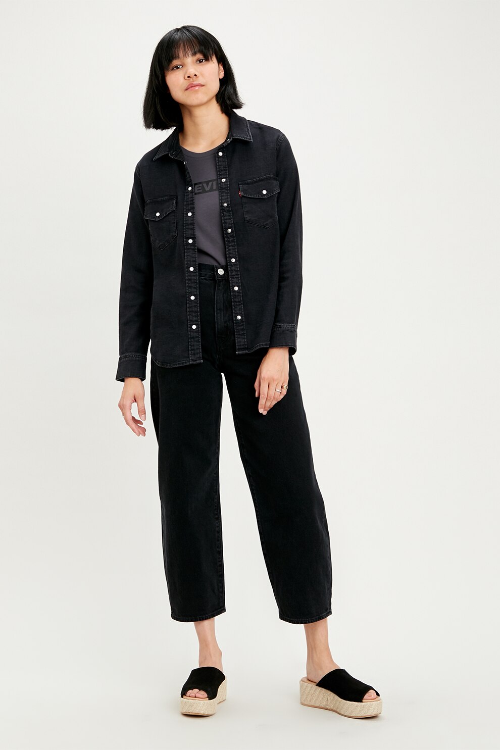 Levi's, Camasa de denim cu buzunare pe piept, Negru