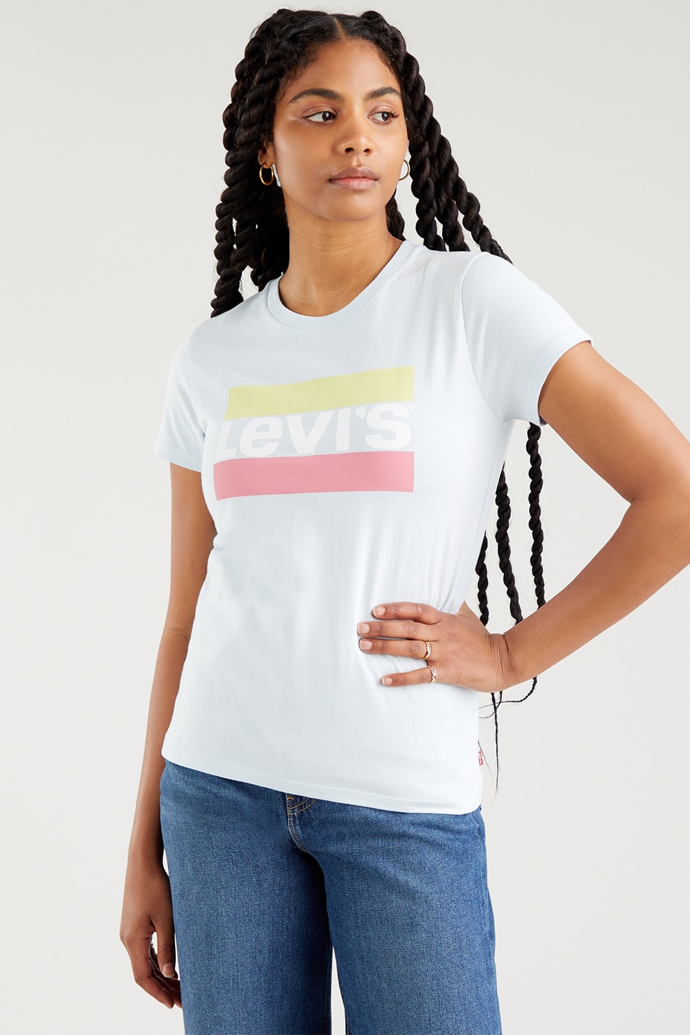Levi's, Tricou de bumbac cu imprimeu logo, ALbastru pastel/Alb/Roz