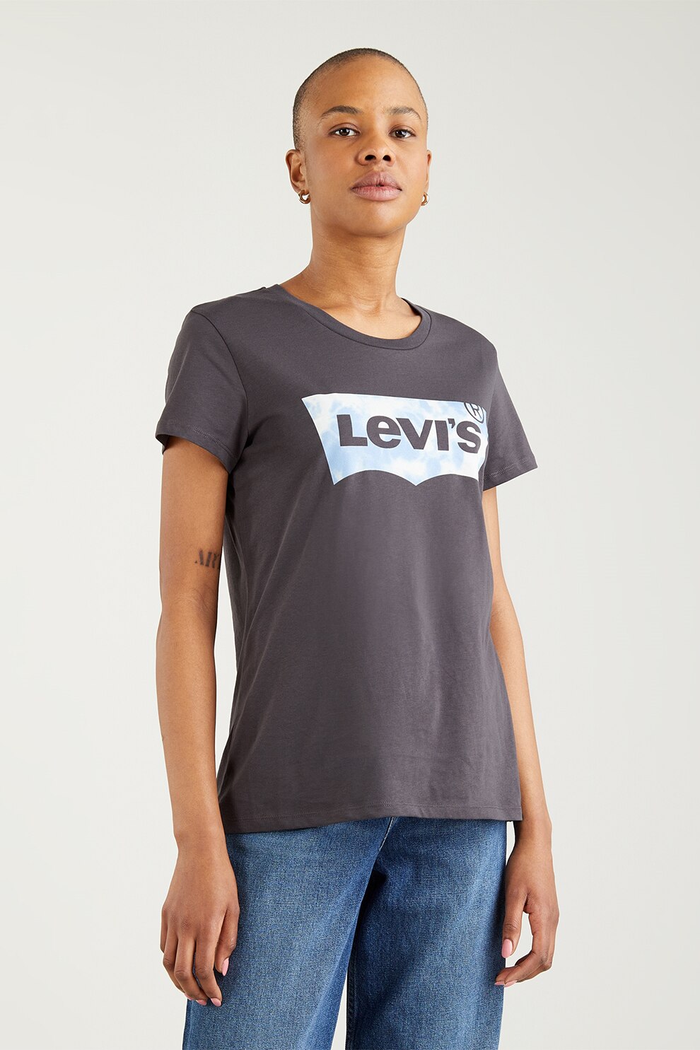 Levi's, Tricou regular fit cu imprimeu logo, Gri antracit/alb/albastru deschis