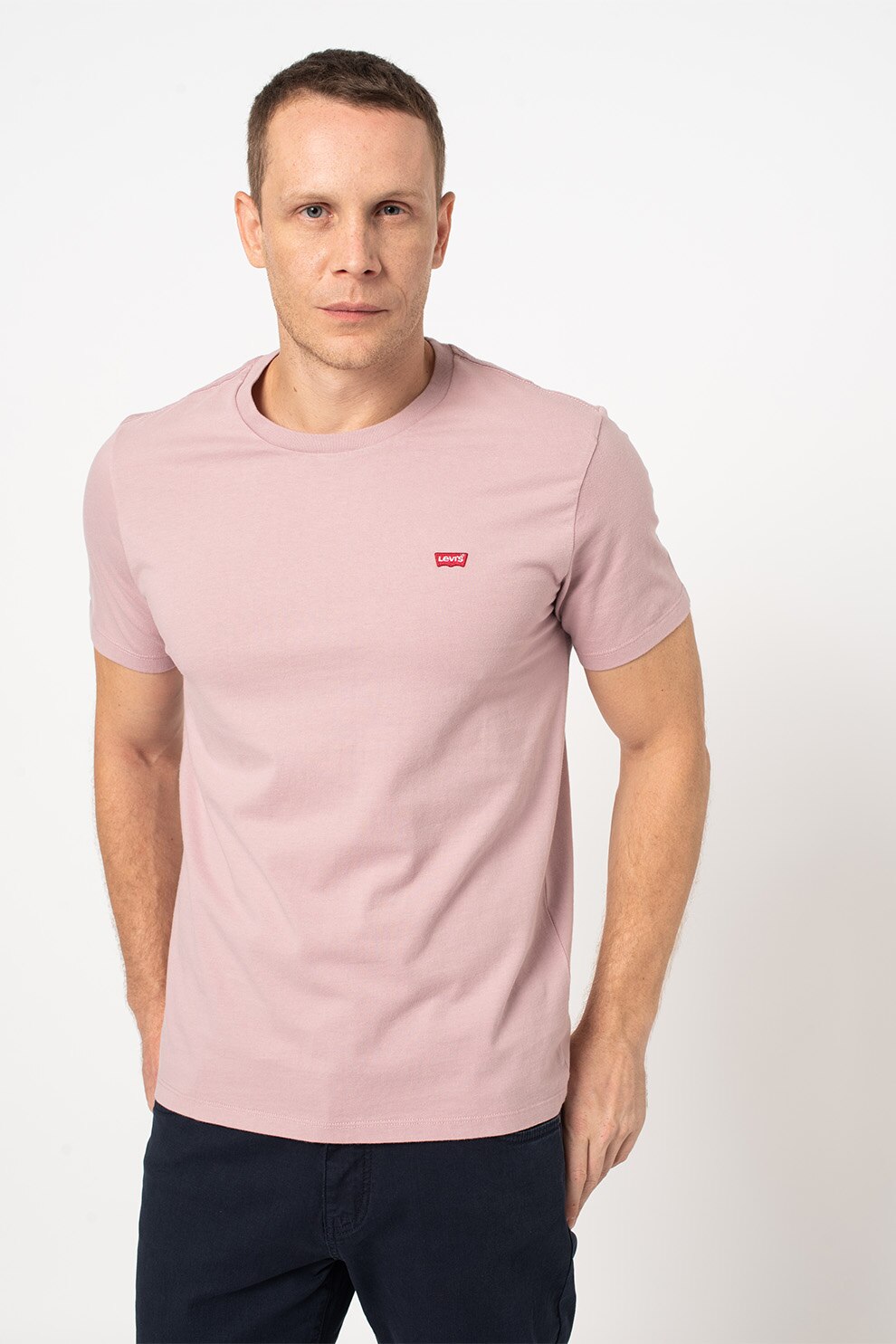 Levi's, Tricou cu decolteu la baza gatului si logo, Lila prafuit
