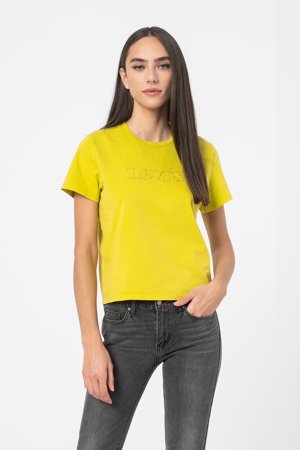 Levi's, Tricou de bumbac cu imprimeu logo, Verde lime/Auriu