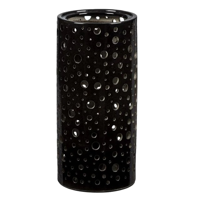 Lampa ceramica de masa cu perforatii pentru lumina, cablu de 1.4 m, E14, 220-240 V, Negru lucios, 24.5x12 cm