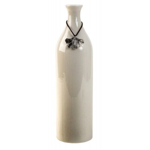 Vaza portelan Alba, cu decor frunza metal, 29,5 x 8cm