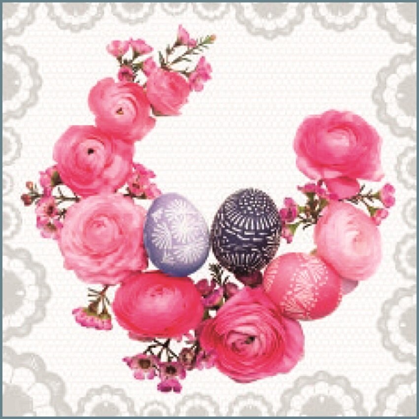 Set 20 servetele de Pasti, din hartie - trandafiri rosii cu 2 oua, 33 x 33 cm