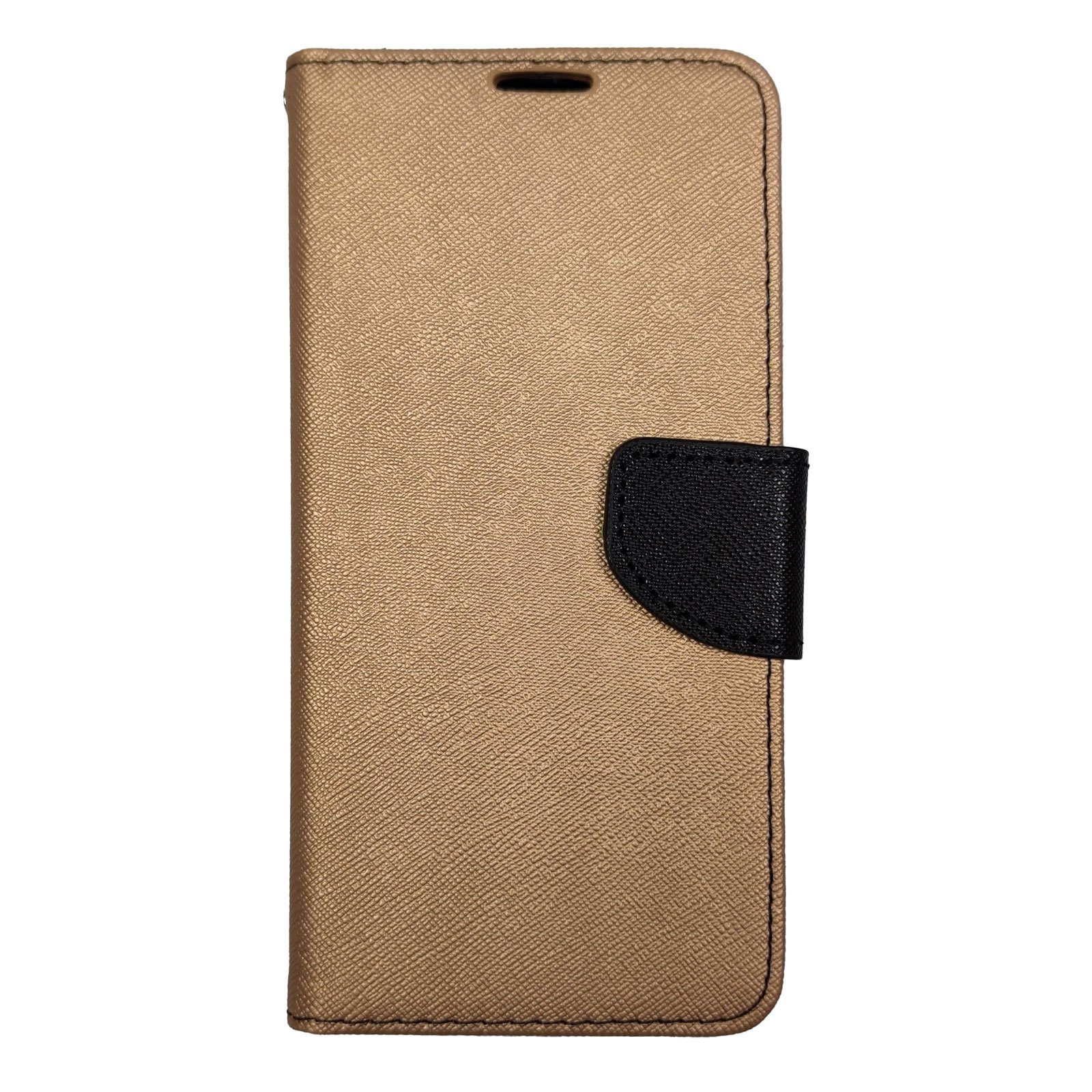 Husa Flip Carte compatibila cu Huawei P30 Lite Magnetica cu stand si Suport Card model Dual, Antisoc, Viceversa Auriu/Negru