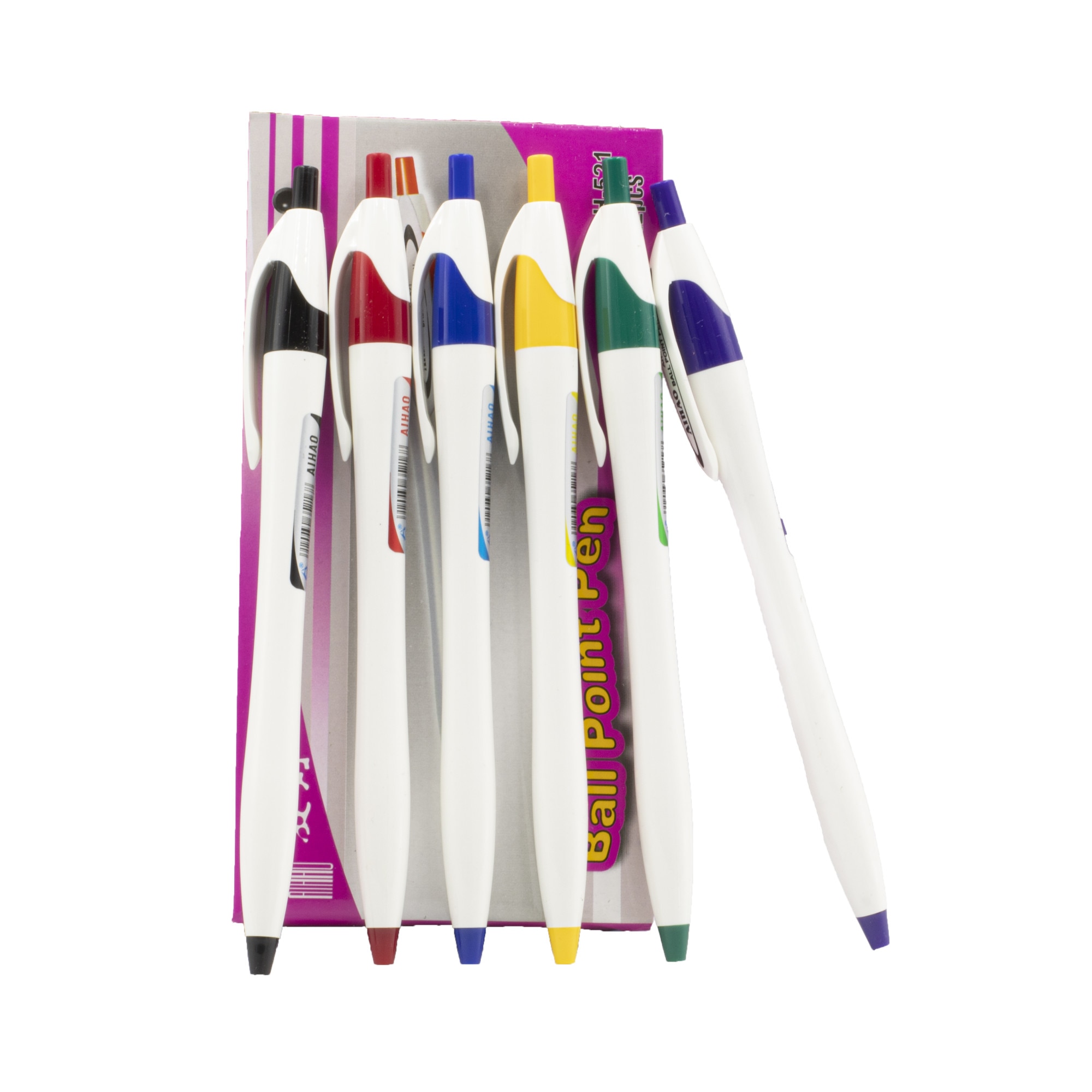 Set 12 de pixuri cu bila AIHAO, varf fin, pasta albastra, material plastic, Alb