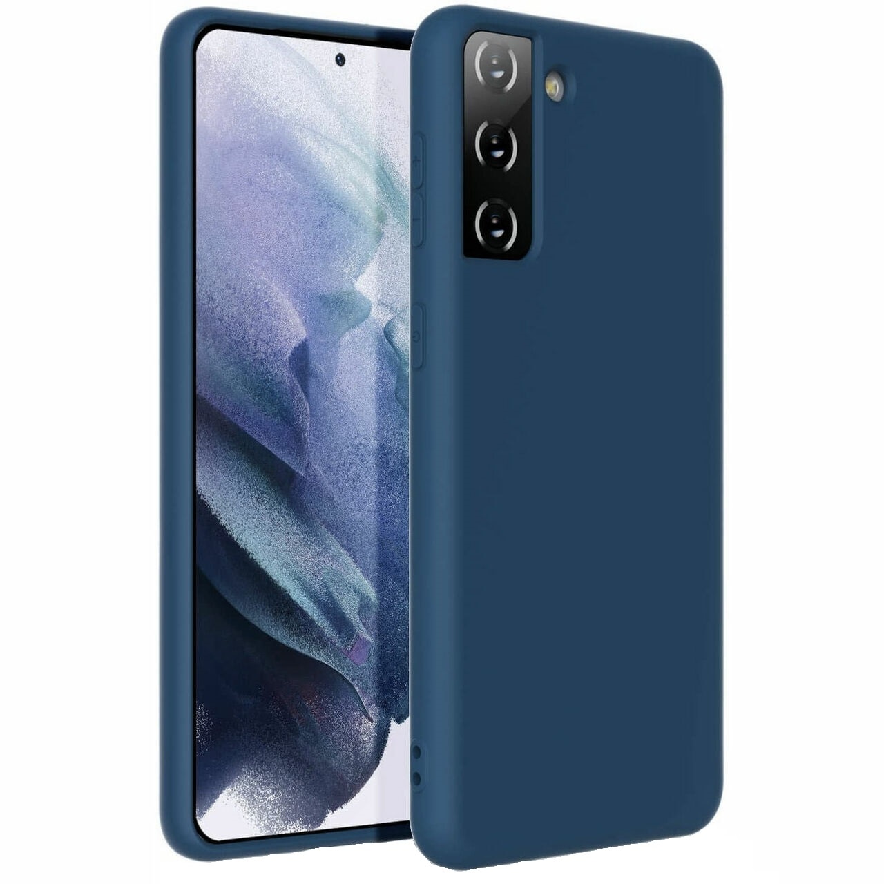 Husa protectie compatibila cu Samsung Galaxy S21, silicon Bleumarin, slim, cu interior de catifea, protectie camera, PlanetPhone