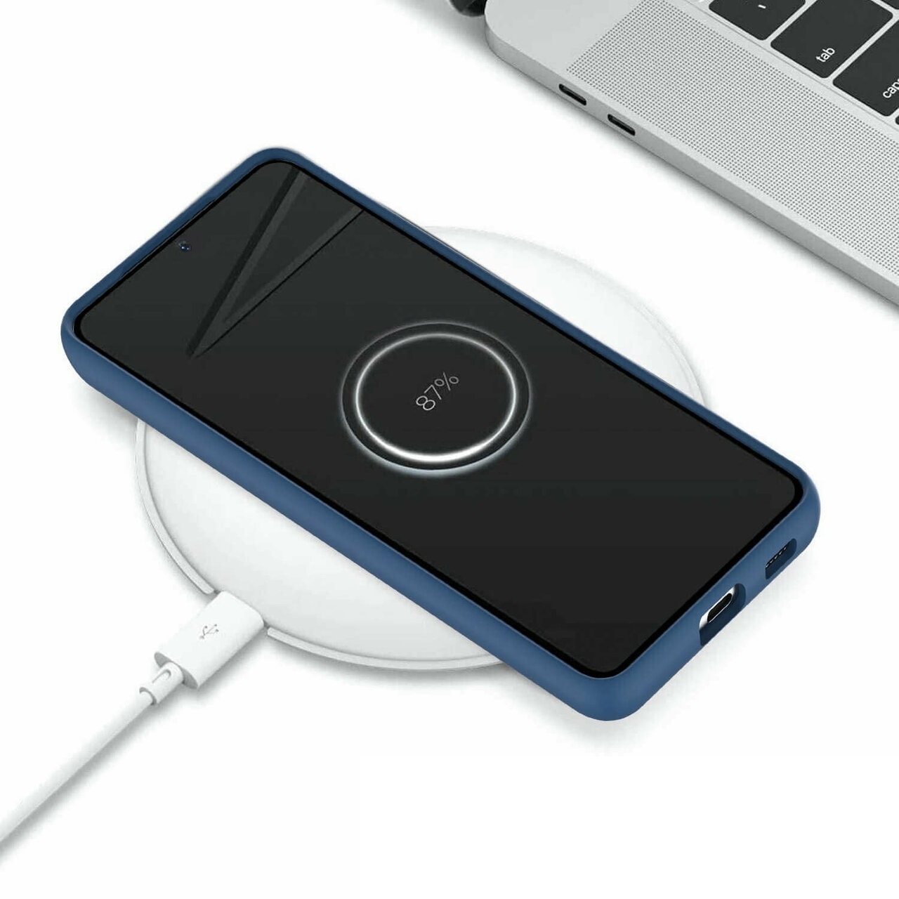 Husa protectie compatibila cu Samsung Galaxy S21, silicon Bleumarin, slim, cu interior de catifea, protectie camera, PlanetPhone