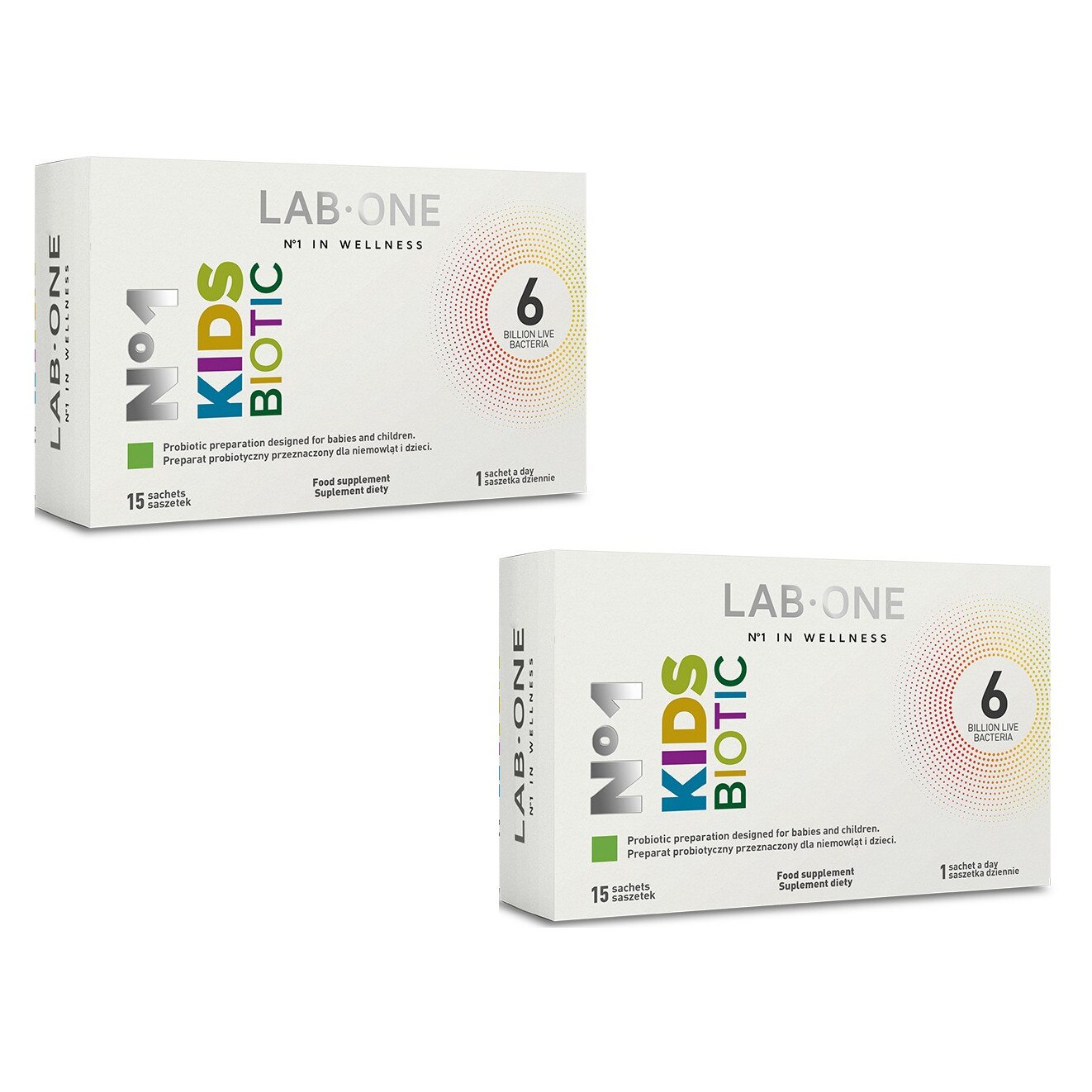 Supliment alimentar Lab One N1 KidsBiotic, Probiotic pentru bebelusi si copii, 2 x 15 plicuri