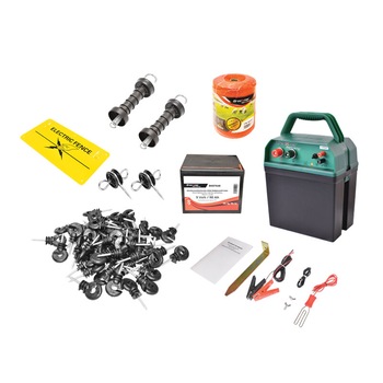 Kit complet gard electric 9/12V, 0,21 Joule, lungime fir 500m, 100 izolatori Kit complet gard electric 9/12V, 0,21 Joule, lungime fir 500m, 100 izolatori