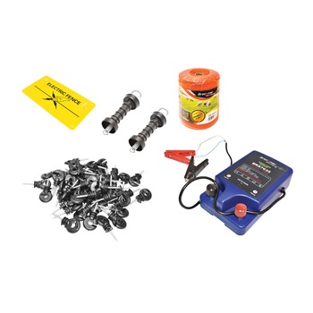 Kit complet gard electric 12V, 1 Joule, lungime fir 500m, 100 izolatori, 2 manere poarta, placuta avertizare Breckner Germany Kit complet gard electric 12V, 1 Joule, lungime fir 500m, 100 izolatori, 2 manere poarta, placuta avertizare Breckner Germany