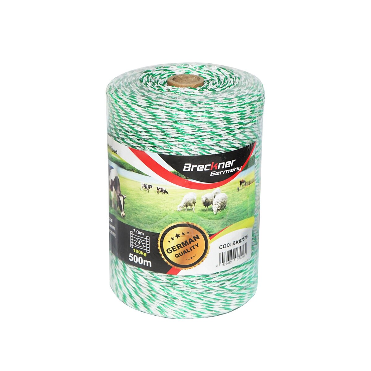 Rola fir alb-verde fi 2.5mm insertie metalica 4x0.2mm SS, rezistenta 7 Ohm/m, 500m gard electric