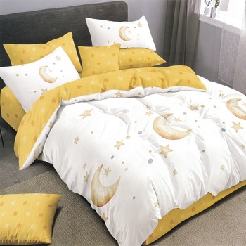 Lenjerie de pat Rosa Double Premium 15 B, 4 piese, pat dublu, cearceaf pat 220x260cm, 100% microfibra , tip inchidere capse, culoare galben, model stele Lenjerie de pat Rosa Double Premium 15 B, 4 piese, pat dublu, cearceaf pat 220x260cm, 100% microfibra , tip inchidere capse, culoare galben, model stele