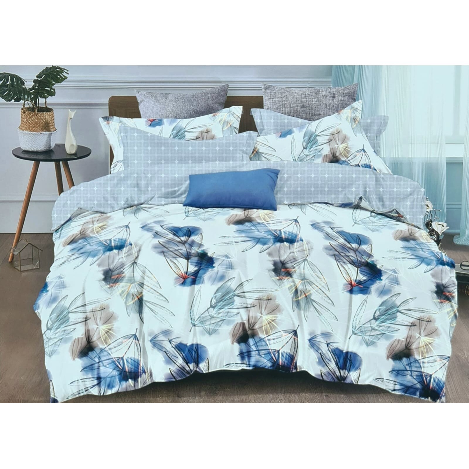 Lenjerie de pat, bumbac finet, 6 piese pentru pat dublu , 2 persoane, imprimeu Petale multicolore