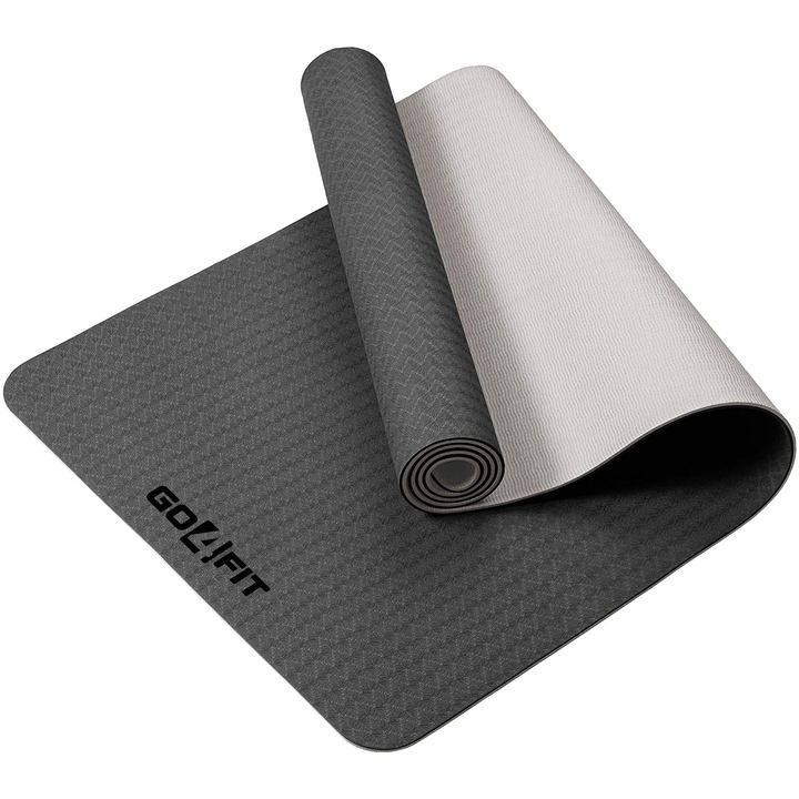 Saltea pentru antrenament, GO4FIT, pentru yoga, fitness, aerobic, pilates, exercitii la sol, dimensiune 183*62*6 mm, negru/gri