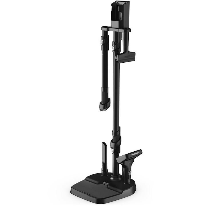Suport de podea pentru andocare si incarcare Rowenta ZR905003 cu orificii pentru accesorii, compatibil gama de aspiratoare X-Force Flex 14.60 / 15.60 RH99xx, negru