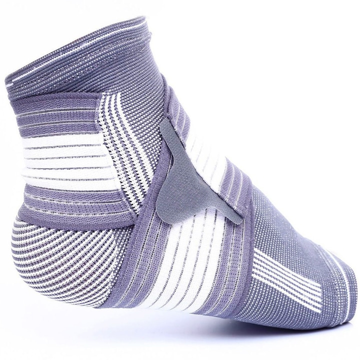 Glezniera ELECAND®, bandaj elastic tip soseta, orteza glezna picior cu manson de compresie si banda ajustabila cu velcro, marime unica, unisex, gri/alb