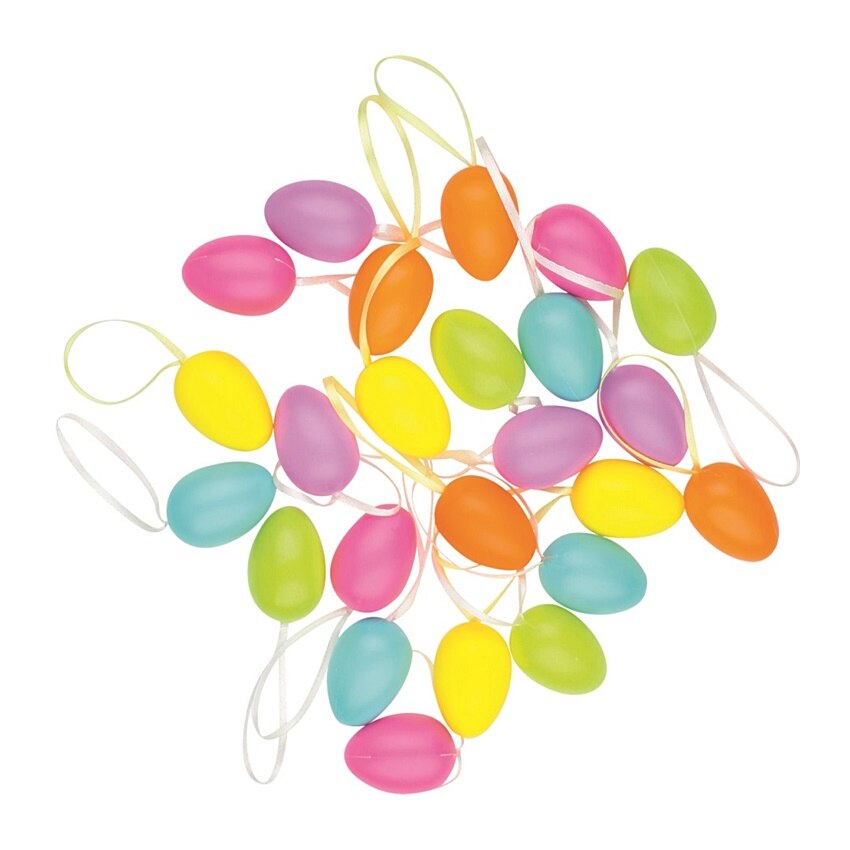 Set 24 oua plastice de 4 cm, culori asortate (mov, rosu, galben, albastru, verde)