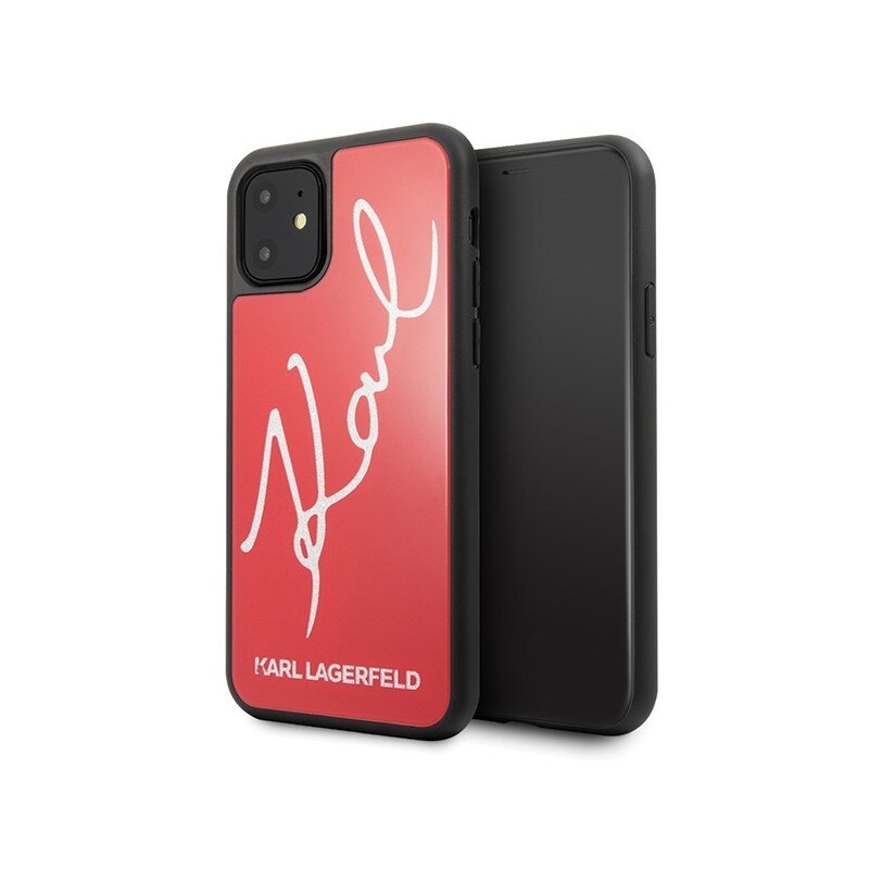 Husa Premium Karl Lagerfeld Compatibila Cu iPhone 11, Signature Glitter Rosu Gold