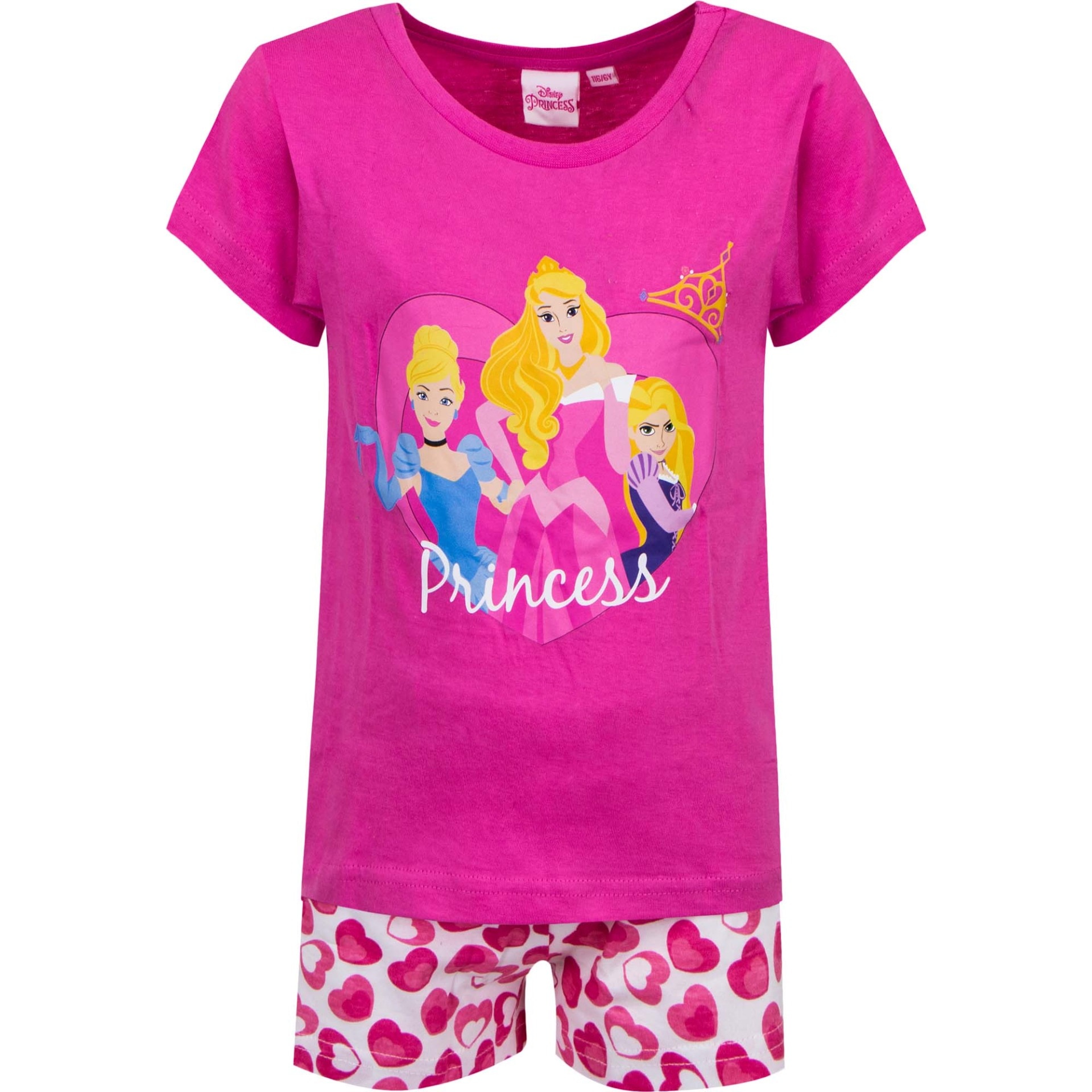 Pijamale scurte fete Disney Princess, Alb/Fucsia