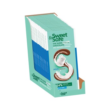 Pachet 15 buc ciocolata cu lapte fara zaharuri adaugate, Sweet&Safe, cu indulcitor din Stevia, 90g Pachet 15 buc ciocolata cu lapte fara zaharuri adaugate, Sweet&Safe, cu indulcitor din Stevia, 90g