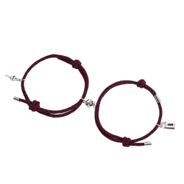 Set de doua bratari cu pandantiv magnet pentru cuplu, prieteni, tip snur, reglabila, cheita si lacat