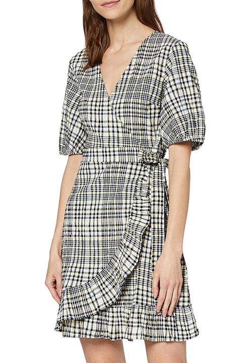 Дамска рокля Find, Къс ръкав, С дупчици, Бял/Черен/Жълт