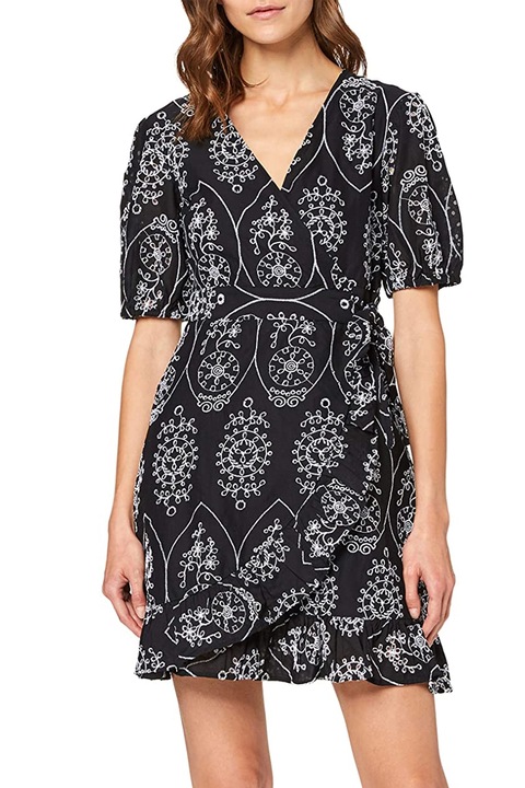 Дамска рокля Find AZ14125-2687704, Къс ръкав, С дупчици, Черен/Бял, 42 XL