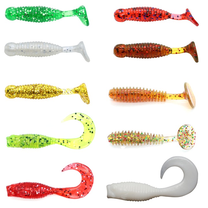 Set 152 buc Twistere Damiki Grub 5cm, Mix1, pentru pescuitul la biban