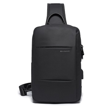 Rucsac crossbody/de umar casual, impermeabil, cu doua compartimente si port de incarcare USB, Bange, Negru Rucsac crossbody/de umar casual, impermeabil, cu doua compartimente si port de incarcare USB, Bange, Negru