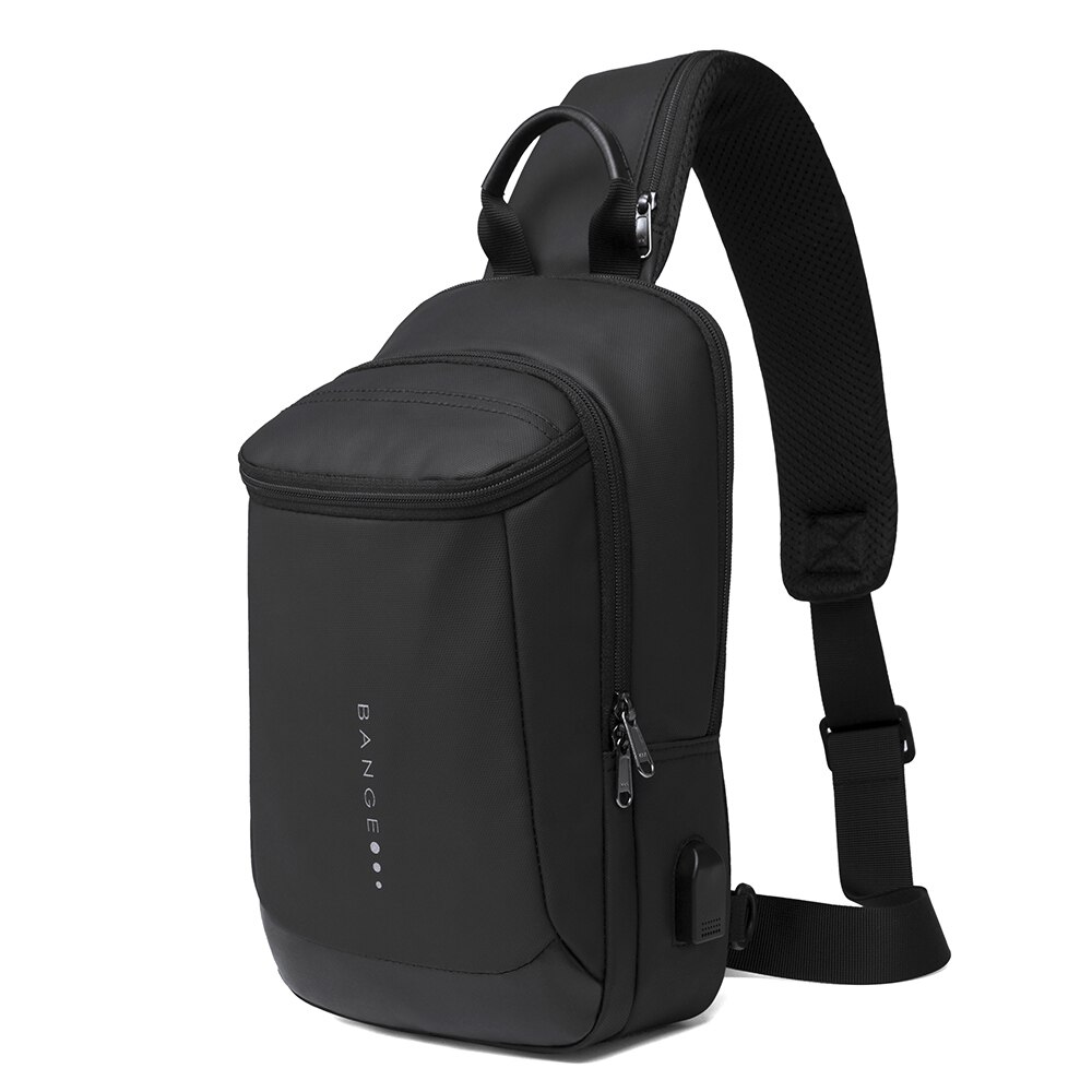 Rucsac crossbody/de umar smart, light, impermeabil, cu port de incarcare USB, Bange, Negru